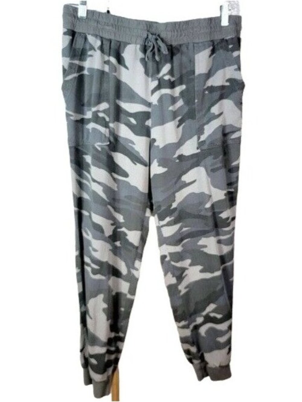 Splendid Women Camo Joggers Pants Gray Size XL Drawstring Pocket Pull On Hi Rise